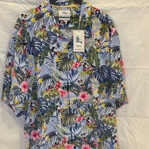Disney Men's Floral Tropical Shirt - Blue and Yellow